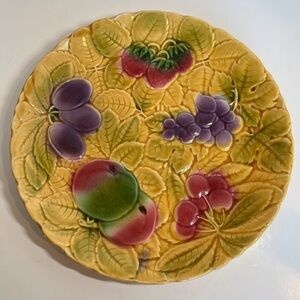 Vintage Sarreguemine French Majollica Platter with Fruits and Leaves Design